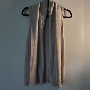 Talbots Petite Wool Blend Sleeveless Cardigan with Cable Knit Detail Petite